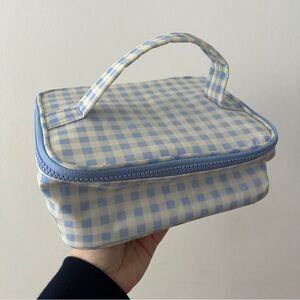BAGGU Blue and Cream Checkered Cosmetic Bag